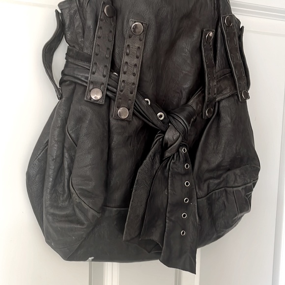 DD Addore by Anat Marin | Black Leather Hobo Bag | Biker Bag, Rocker Tote - Picture 2 of 5